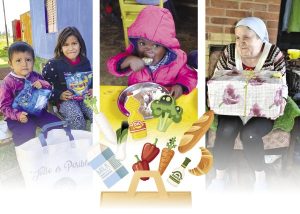Flera bilder av personer som fått matpaket av Hoppets stjärna.
